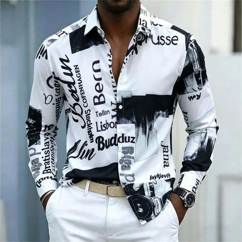 Street Fashion Men - Męska koszula z nadrukiem, z długim