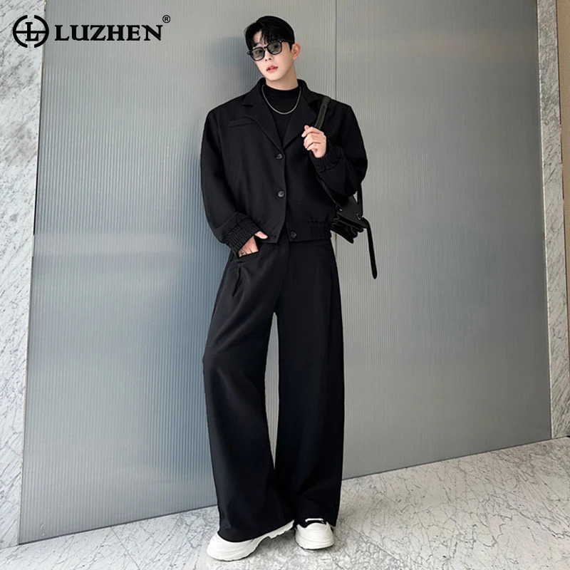 Street Fashion Men - LUZHEN Wiosenna marynarka z kołnierzem, męska