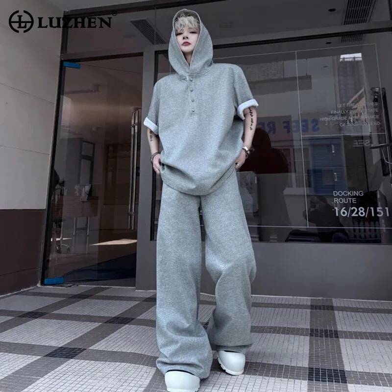 Street Fashion Men - LUZHEN Oryginalne Krótkie Bluzy z Kapturem