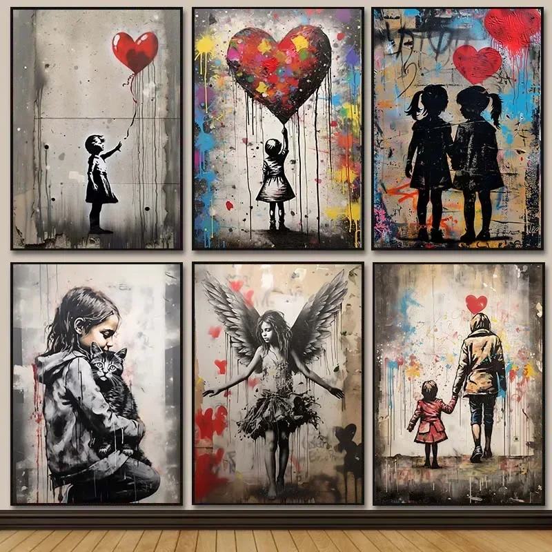 Street Fashion Poster - Banksy Graffiti Chłopiec Dziewczyna z Balonem