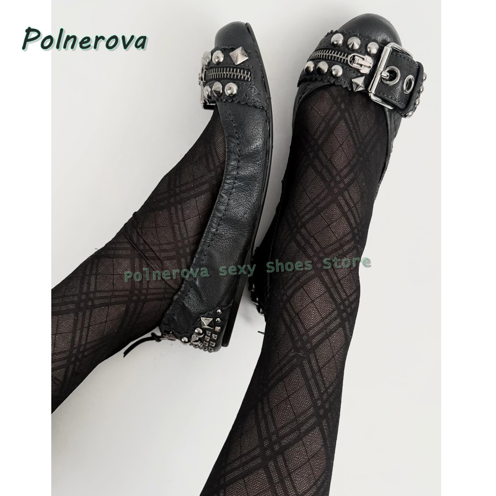 Street Fashion Style - Buty Mary Jane z nitowaną klamrą,