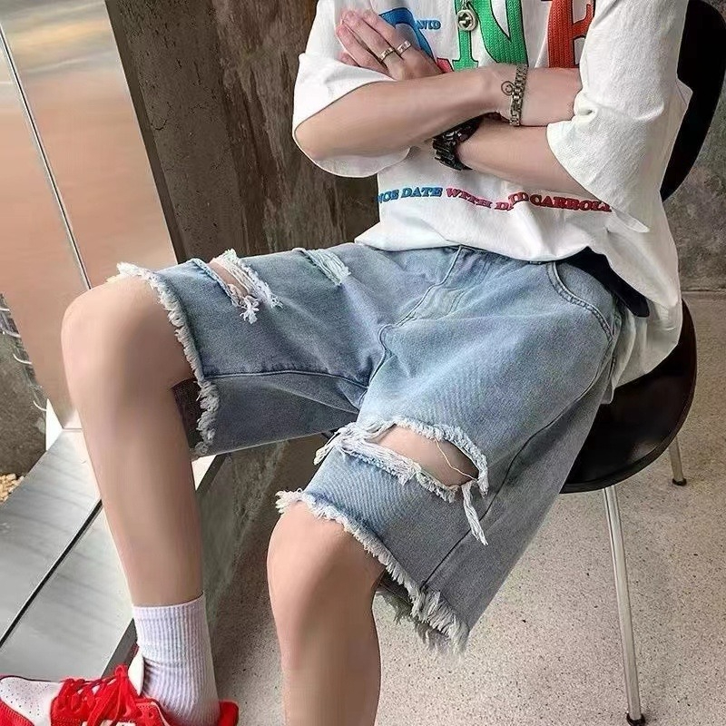 Street Fashion Hong Kong - Letnie męskie szorty jeansowe retro z