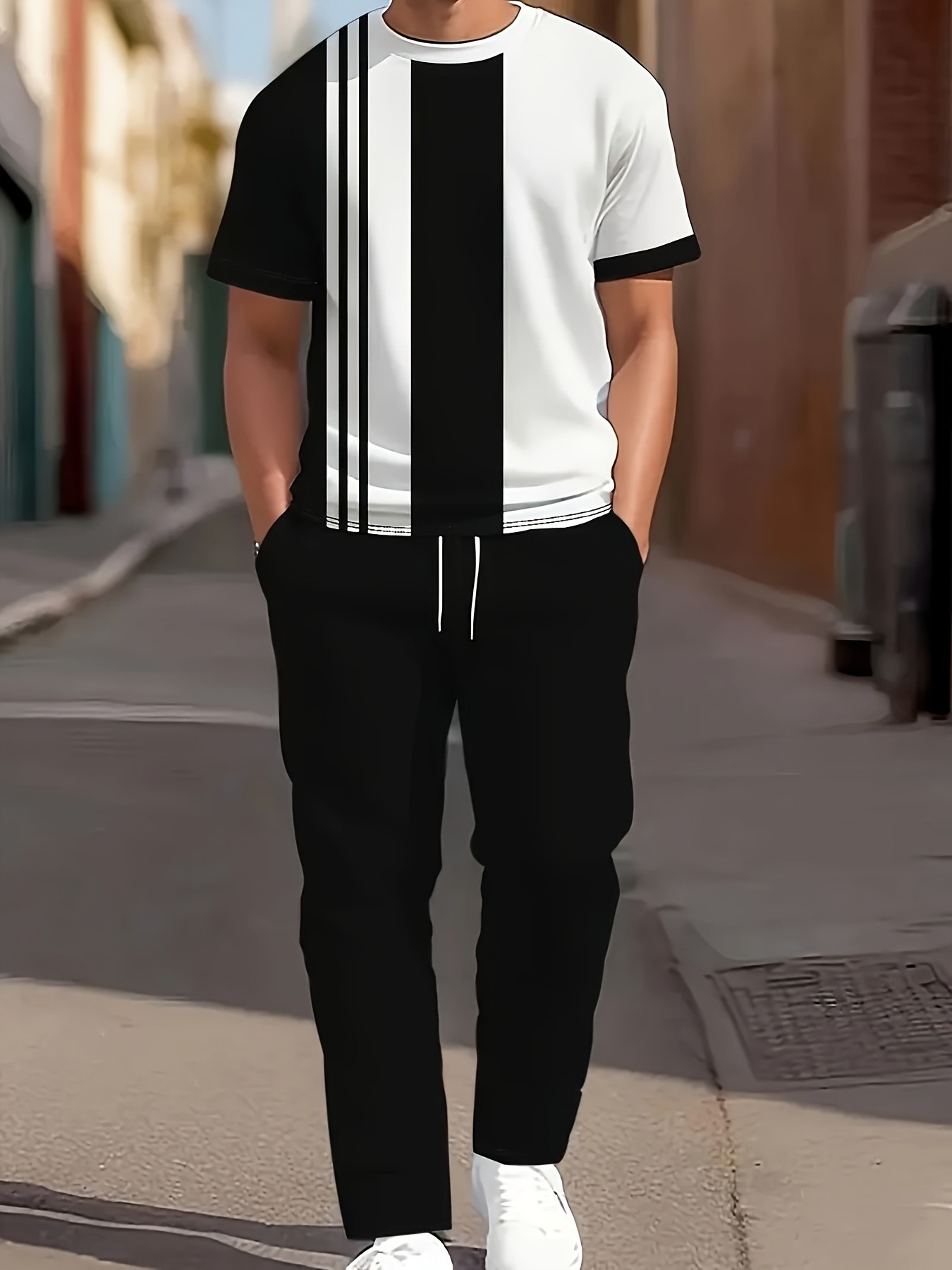 Street Fashion Style - Letni zestaw męski 2026: koszulka z