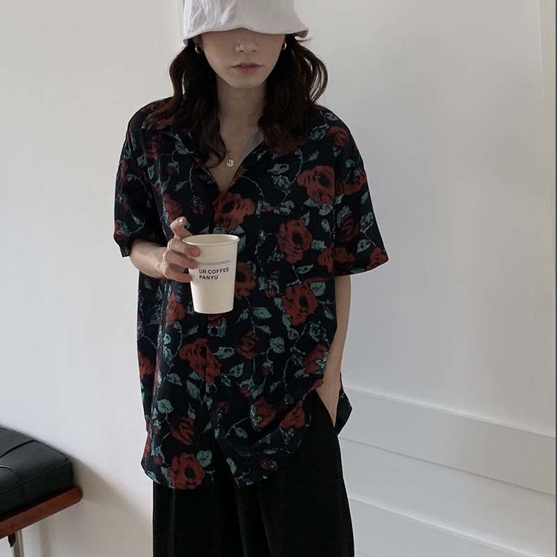 Street Fashion Hong Kong - Koszule Damskie Retro Moda Letnia Nadruk